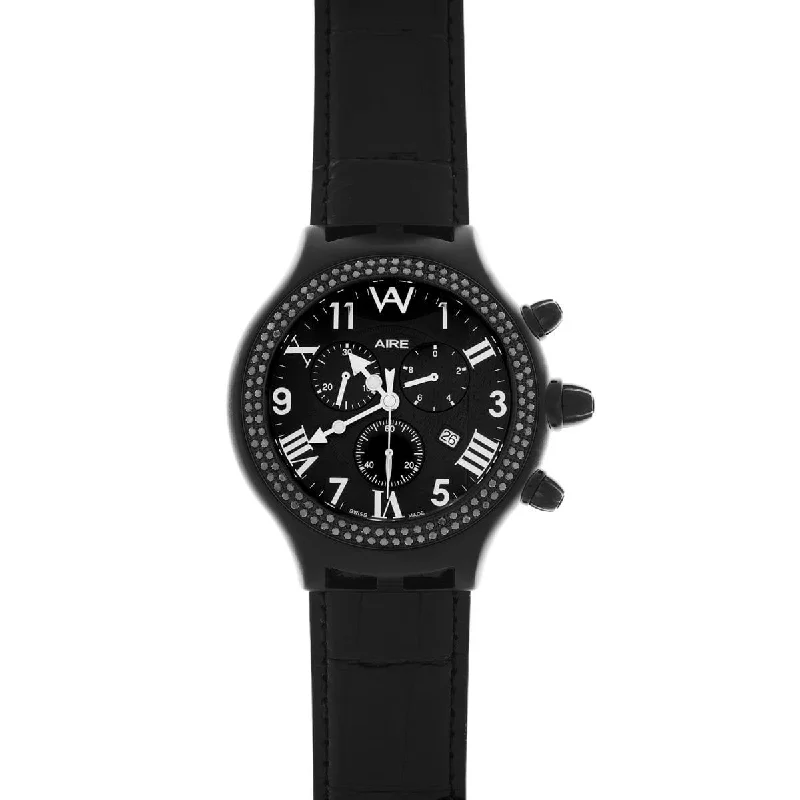 Watch - Aire Parlay Swiss Made Chronograph Quartz Over-Sized Black Watch For Men