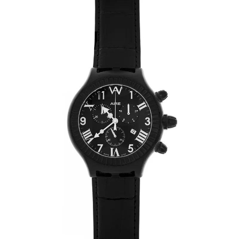 Watch - Aire Parlay Swiss Made Quartz Chronograph Over-Sized  Black Watch For Men