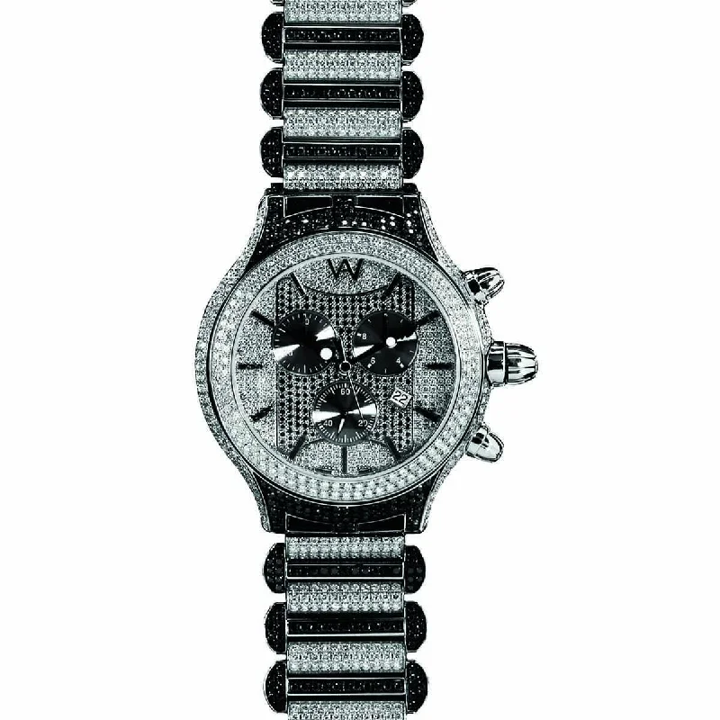 Watch - Aire Parlay Swiss Made Over- Sized Chronograph  Full Black & White Diamond Watch For Men