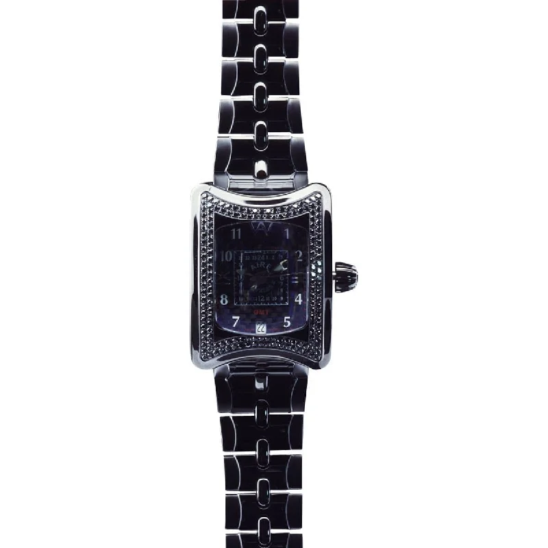 Watch - Aire Traveler II GMT Swiss Made Automatic Black Watch With Black Diamonds For Men and Women