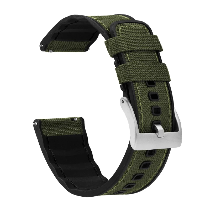 Army Green Cordura Fabric And Silicone Hybrid Watch Band