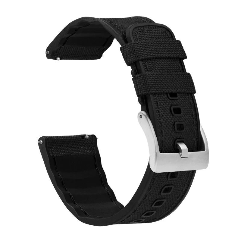 Black Cordura Fabric And Silicone Hybrid Watch Band