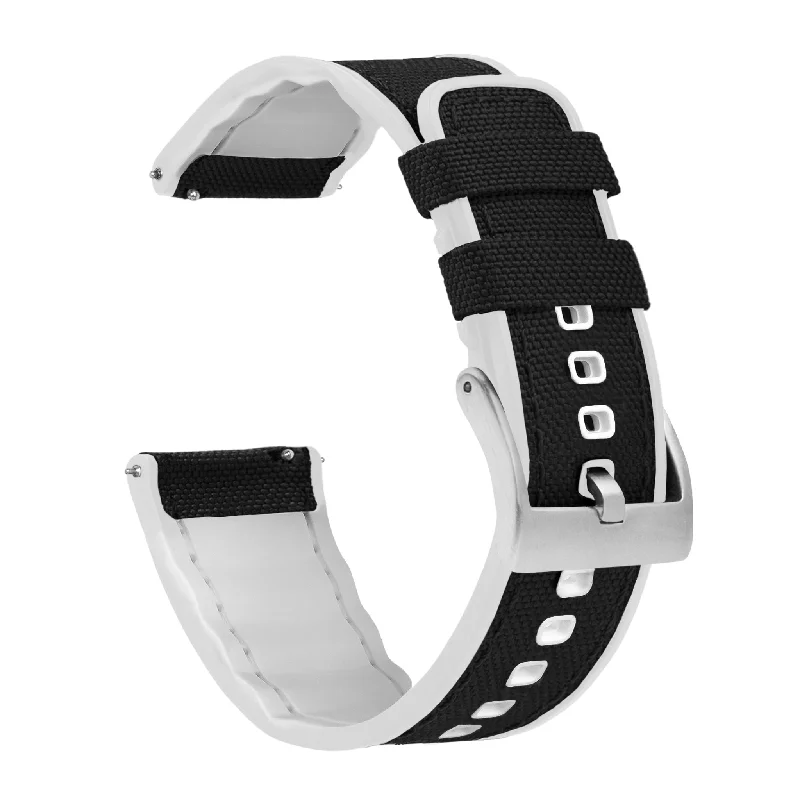 Black Cordura Fabric And White Silicone Hybrid Watch Band