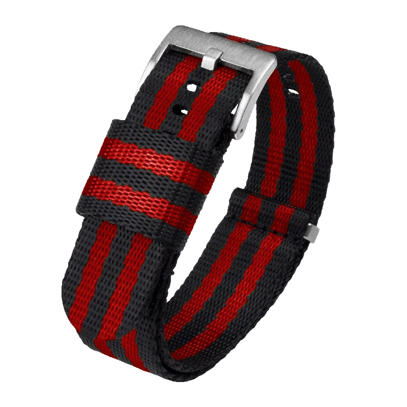 Black With Red Stripes Elite Nylon NATO® style Watch Band (18mm, 20mm, 24mm SALE)