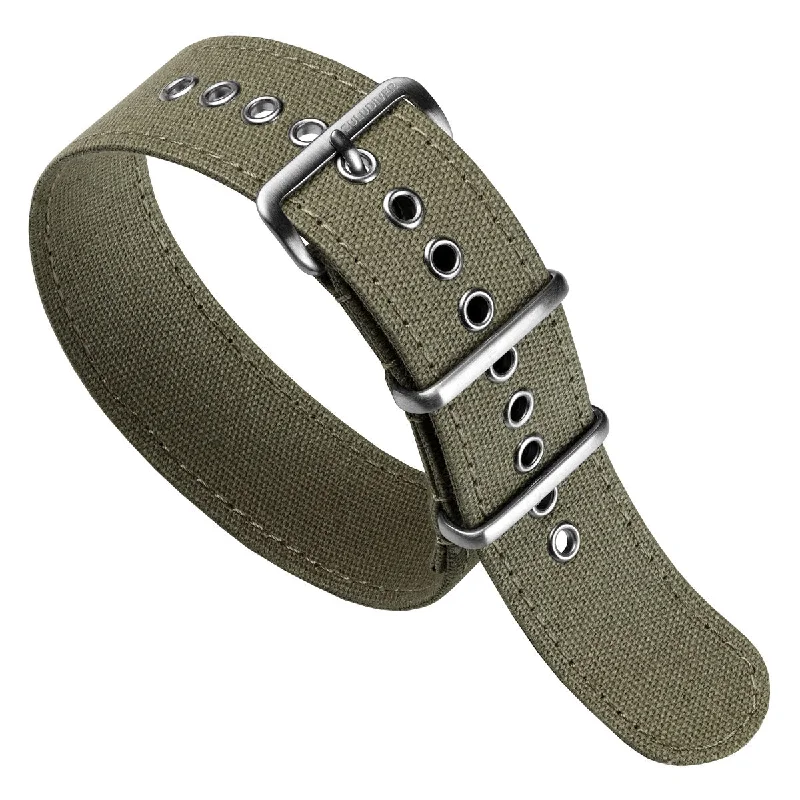 1973 British Military Watch Strap: WARRIOR CANVAS - Army Green