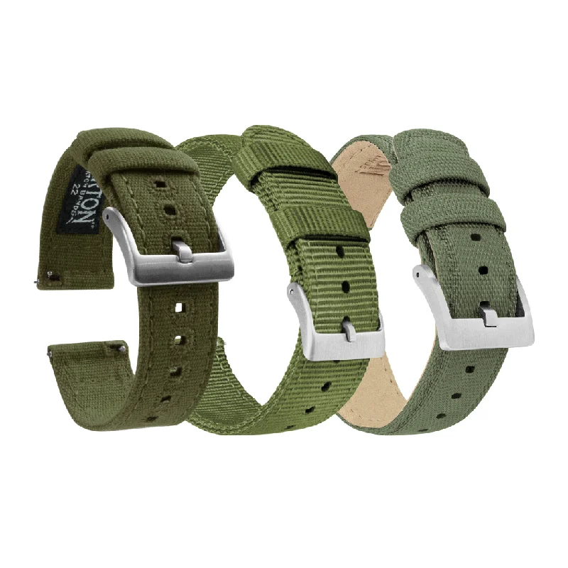 Canvas & Nylon Army Green Everyday Comfort Watch Strap Bundle | 3 Watch Bands