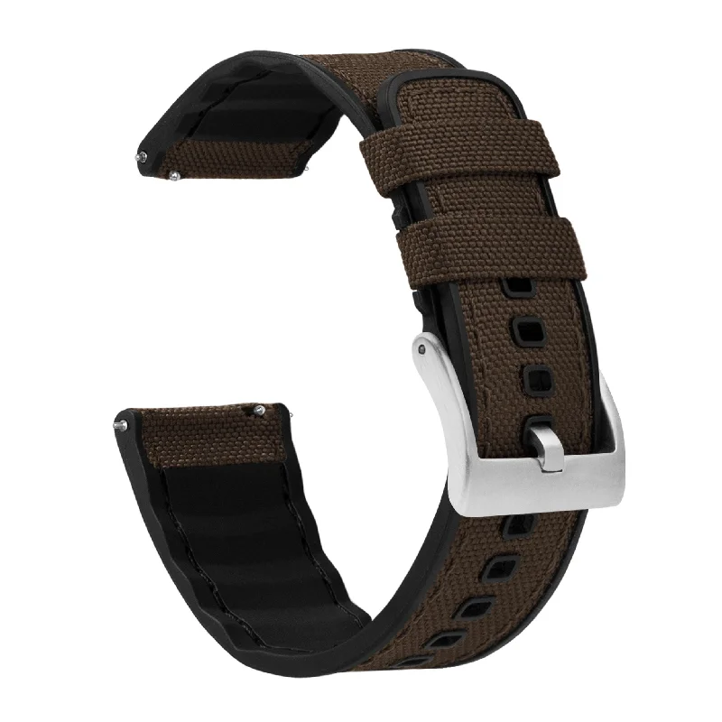 Chocolate Brown Cordura Fabric And Silicone Hybrid Watch Band (19mm, 21mm, 23mm, 24mm SALE)