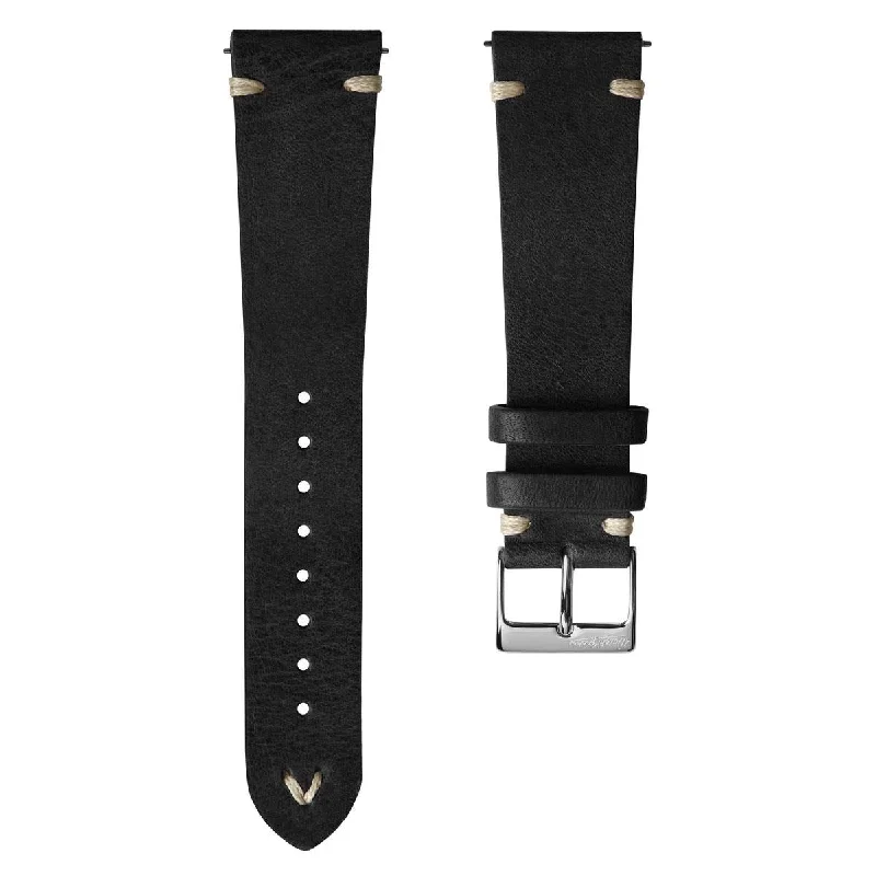 Classic Simple Handmade Italian Leather Watch Strap - Black