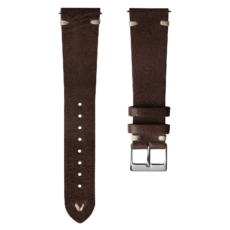 Classic Simple Handmade Italian Leather Watch Strap - Chocolate Brown