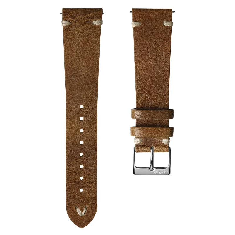 Classic Simple Handmade Italian Leather Watch Strap - Light Brown