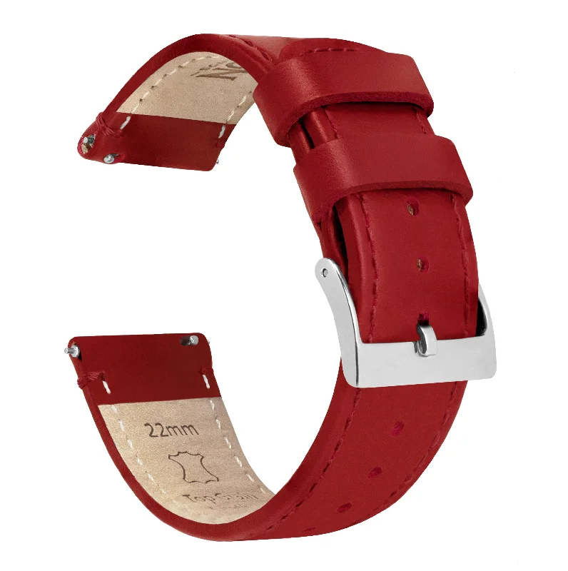 Crimson Red Leather Red Stitching Watch Band (23mm, 24mm SALE)