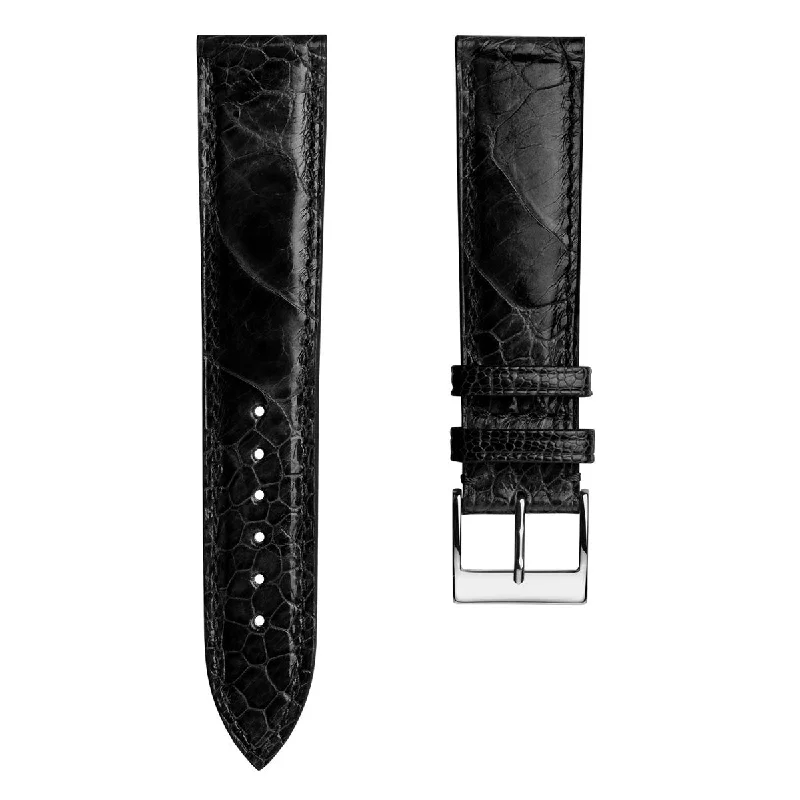 Durbuy Ostrich Leg Handmade Leather Watch Strap - Gloss Black