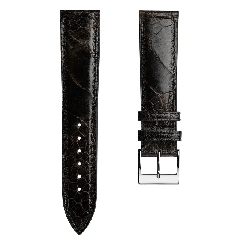 Durbuy Ostrich Leg Handmade Leather Watch Strap - Gloss Chocolate Brown