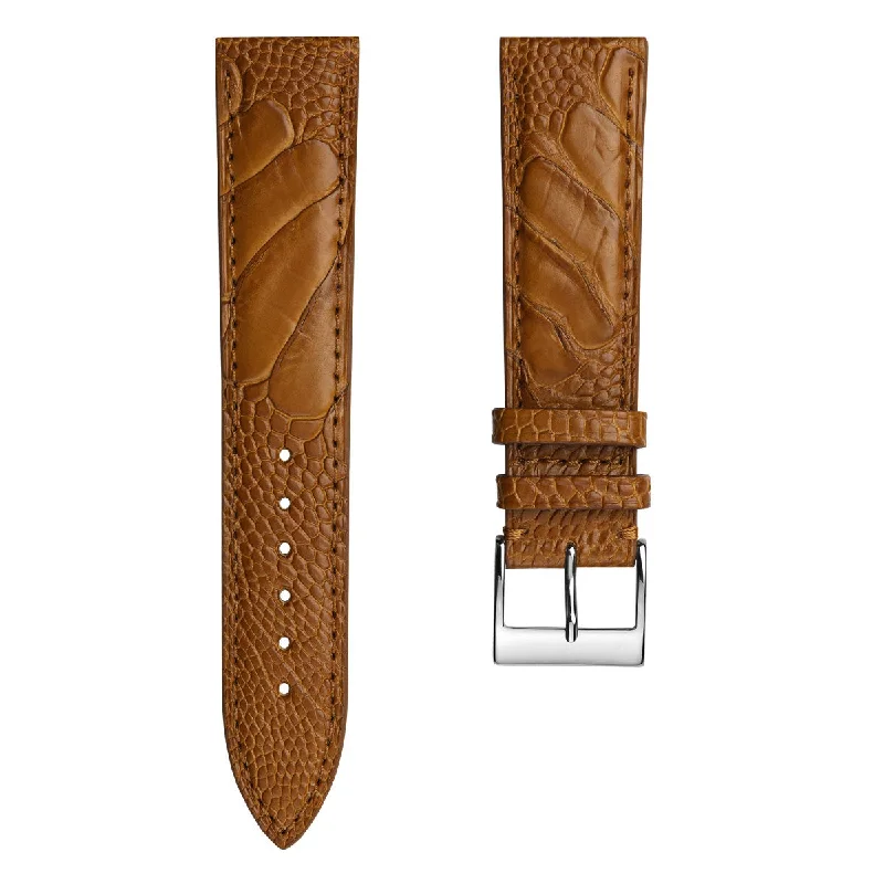 Durbuy Ostrich Leg Handmade Leather Watch Strap - Matt Cognac