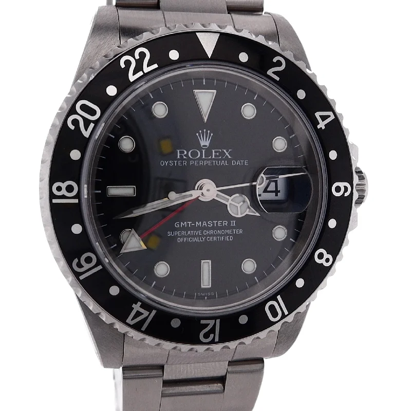 Estate Rolex STL Gents Oyster Perpetual Date GMT Master II Black Dial 16710 Circa 1999 With Box