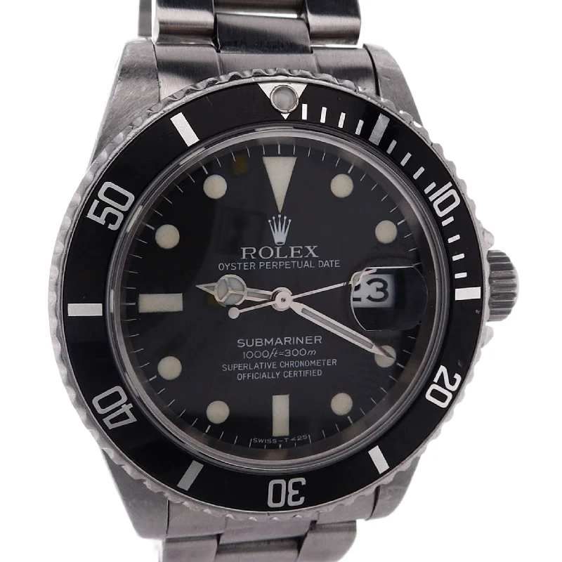 Estate Rolex VINTAGE UNPOLISHED STL Submariner Black Dial Black Bezel Rubber Strap + Addt'l Oyster Bracelet 16800 W/Box C.1983