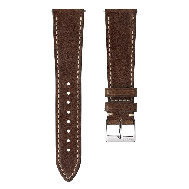 Flat Highley Genuine Leather Watch Strap - Chocolate Brown