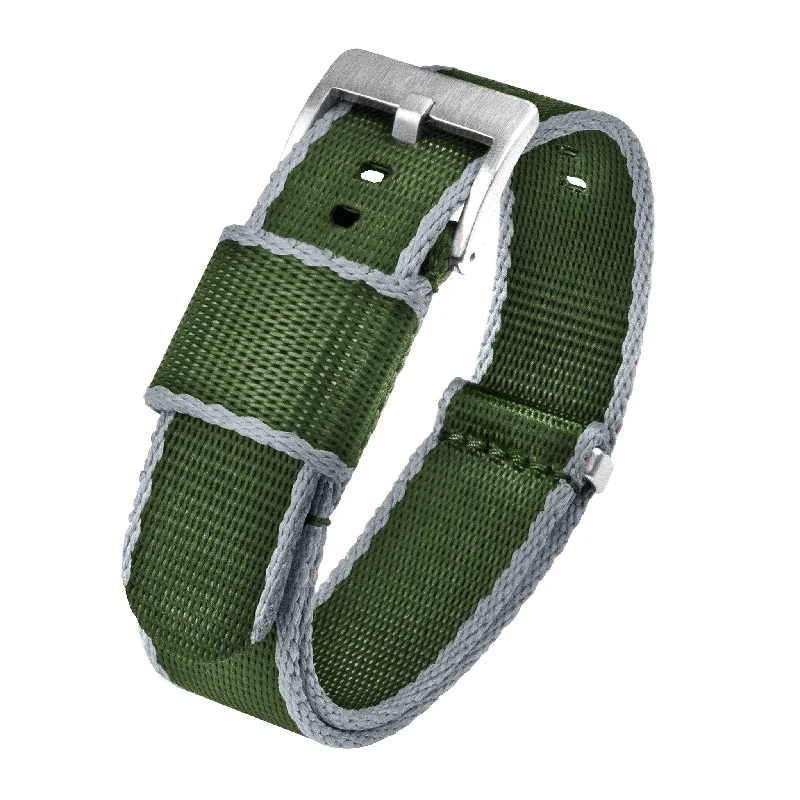 Green With Grey Edges Elite Nylon NATO® style Watch Band (18mm, 20mm, 22mm, 24mm SALE)