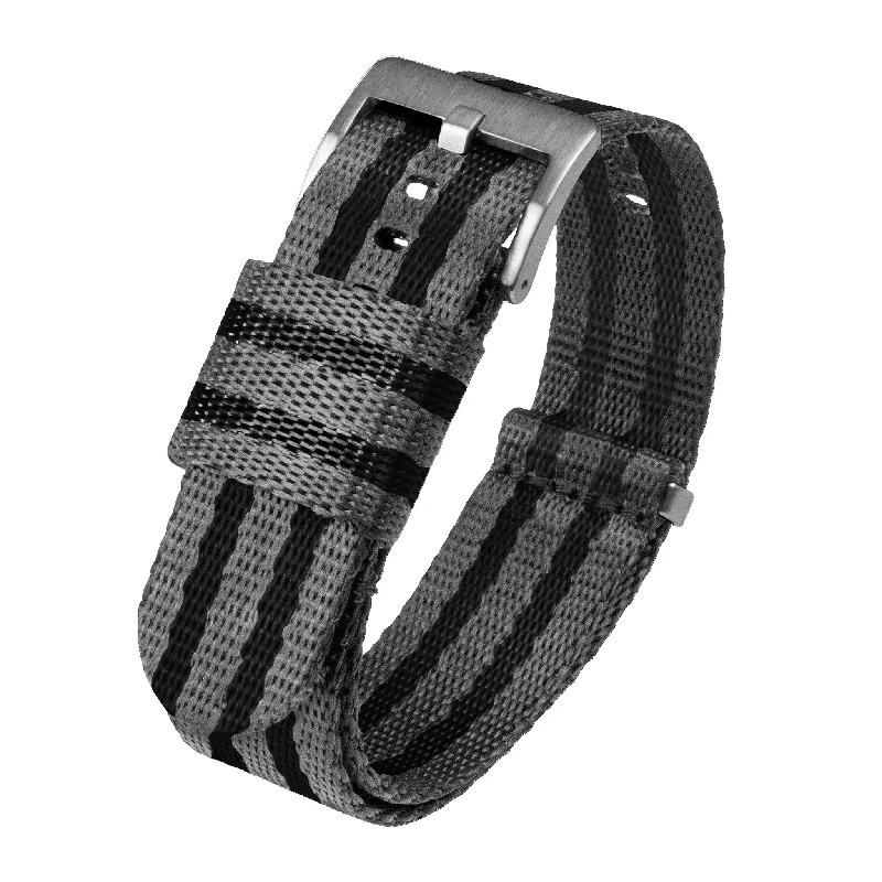 Grey With Black Stripes Elite Nylon NATO® style Watch Band (18mm, 24mm SALE)