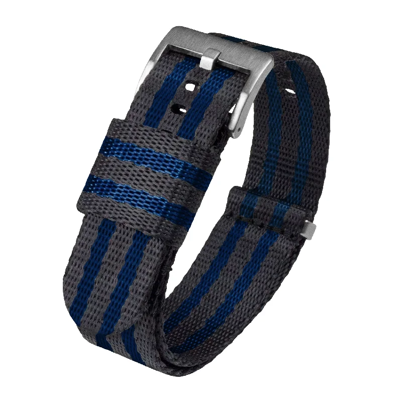 Grey With Blue Stripes Elite Nylon NATO® style Watch Band - (18mm, 22mm, 24mm SALE)