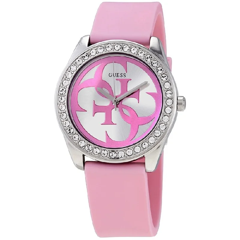 Guess G-Twist Quartz Silver Dial Pink Silicone Ladies Watch W1240L1