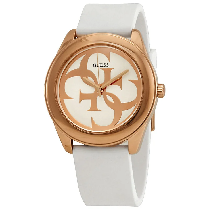 Guess G-Twist Silver Dial White Silicone Ladies Watch W0911L5