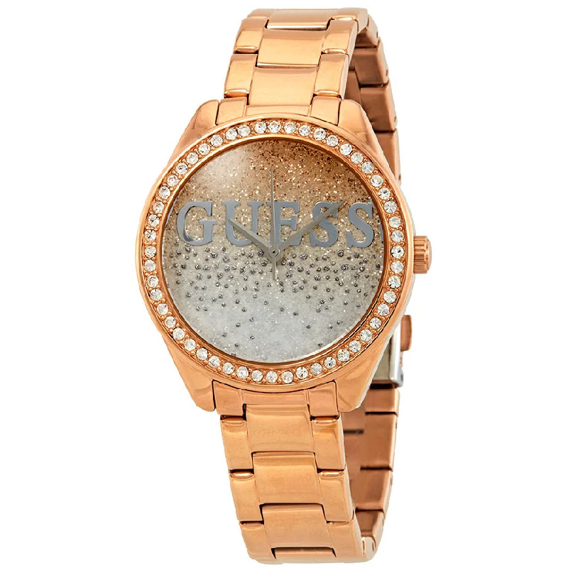 Guess Glitter Girl Rose and Silver Glitter Dial Ladies Watch W0987L3