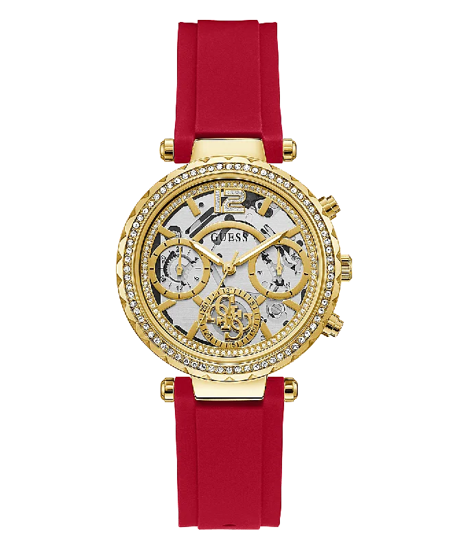 Guess Gold Tone Case Red Rubber Strap Women's Watch GW0484L1