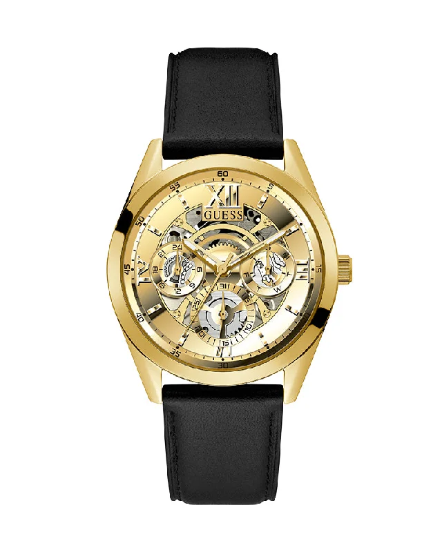 Guess Tailor Gold Dial Leather Strap Men's Watch GW0389G2