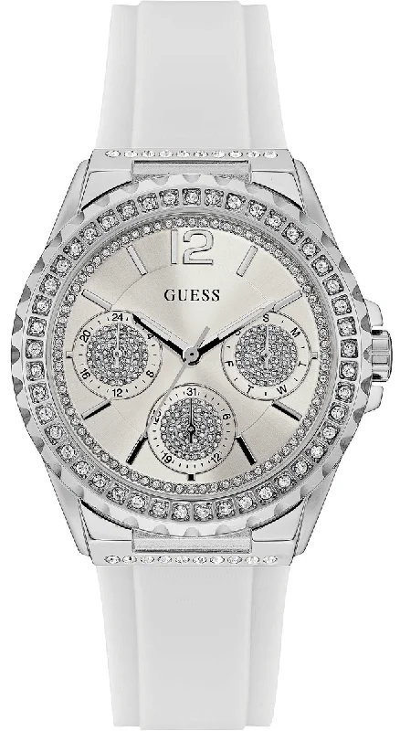 Guess Starlight White Rubber Strap Crystal Dial Women's Watch W0846L8