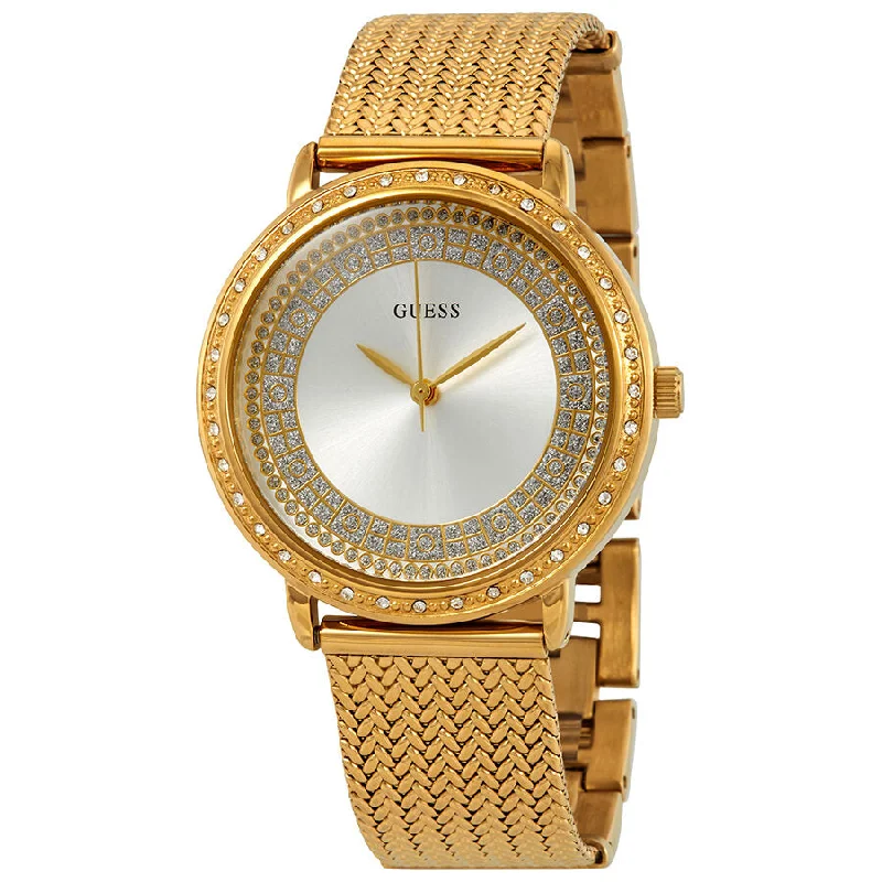 Guess Willow Crystal Silver Dial Yellow Gold PVD Ladies Watch W0836L3