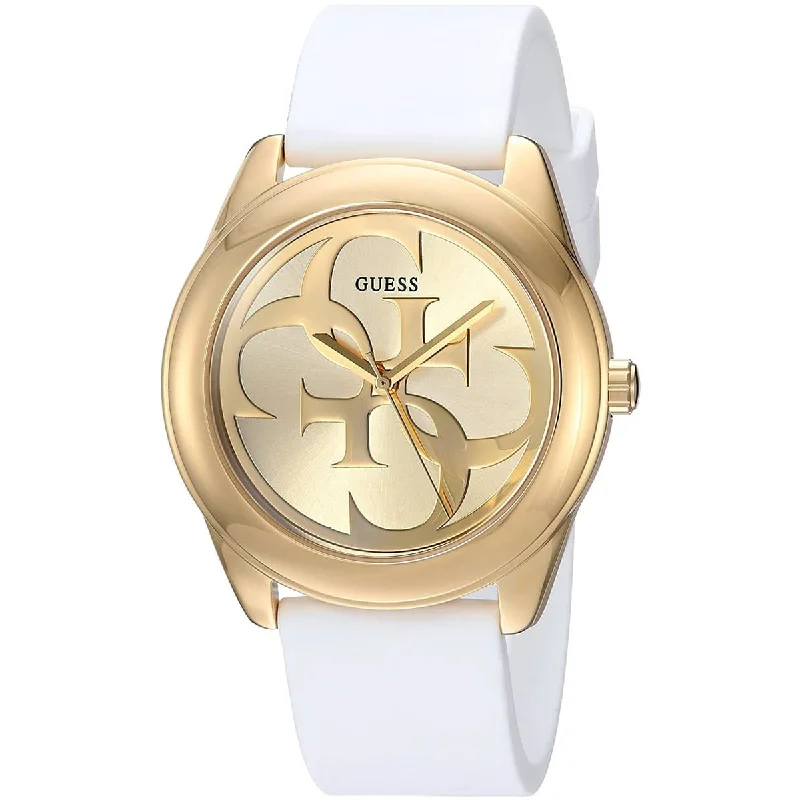 Guess G Twist Gold Dial White Silicone Strap Women's Watch W0911L7