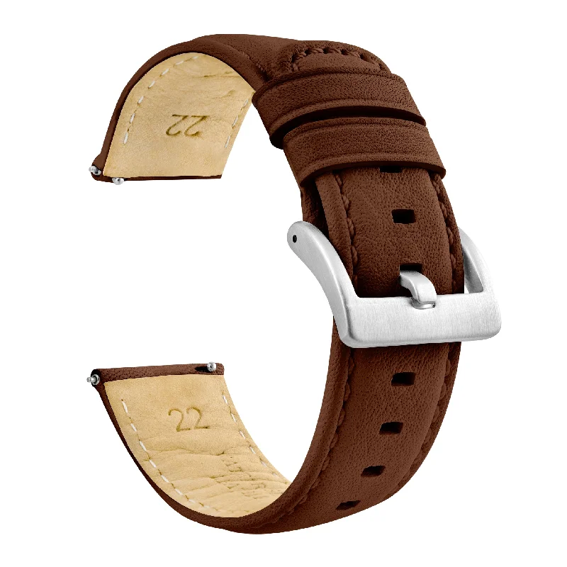 Light Brown Water Resistant Leather Brown Stitching Watch Band