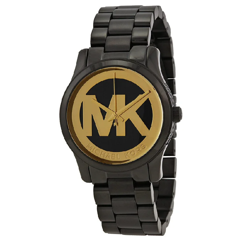 Michael Kors Runway Black and Gold Dial Black Ion-plated Ladies Watch MK6057