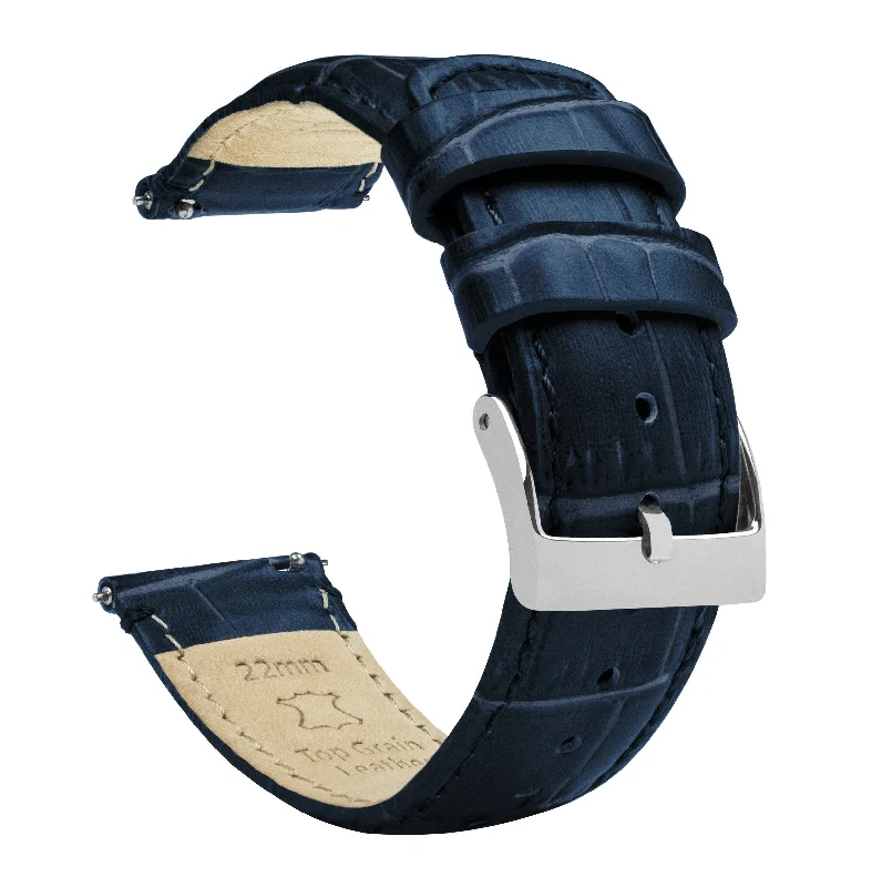 Navy Blue Alligator Grain Leather Watch Band