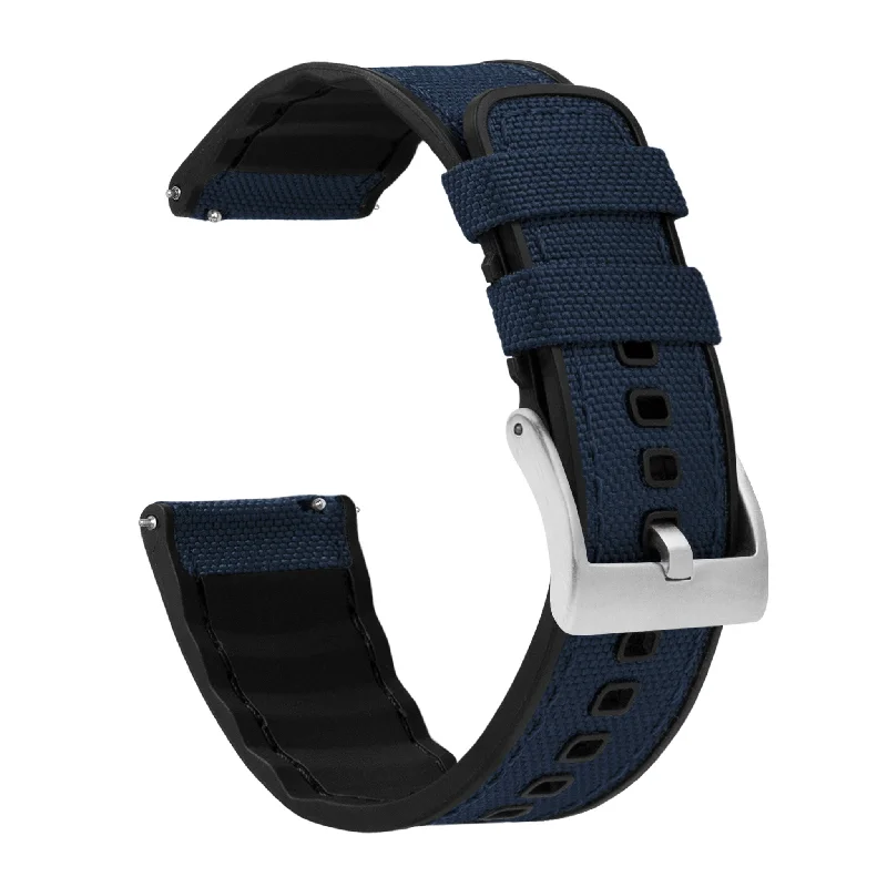 Navy Blue Cordura Fabric And Silicone Hybrid Watch Band