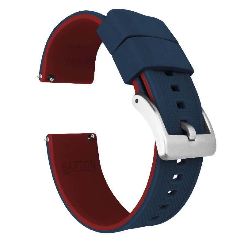 Navy Blue Top Crimson Red Bottom Elite Silicone Watch Band (19mm SALE)