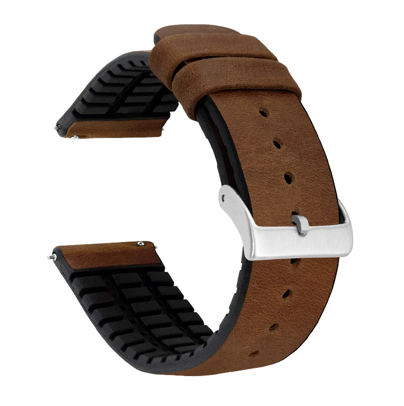 Oak Brown Leather And Rubber Hybrid Watch Band (19mm, 21mm, 23mm, 24mm SALE)