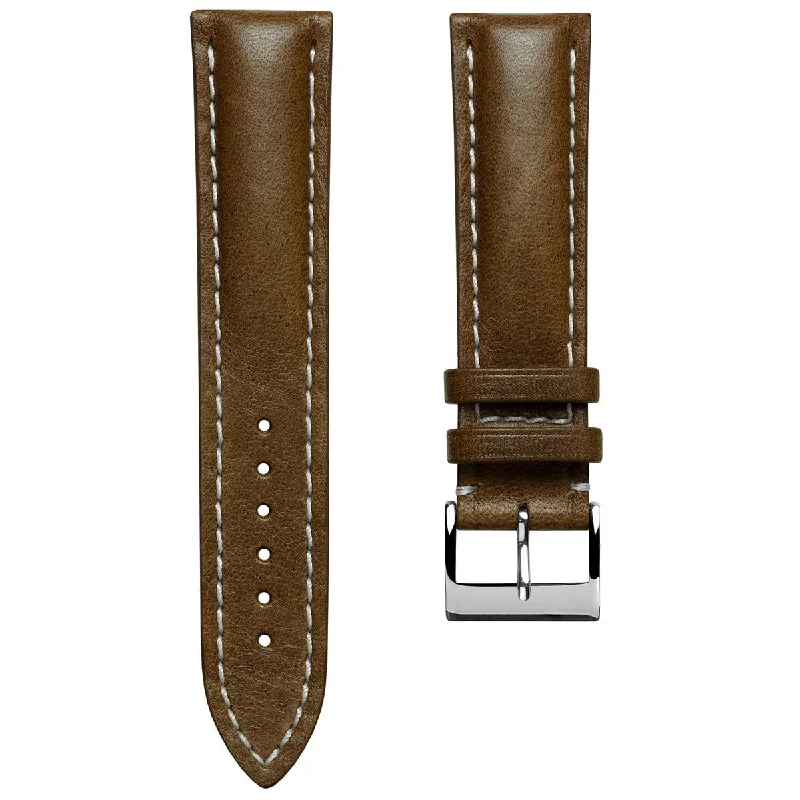 Ostend Thick Padded Leather Watch Strap - Cavallo Brown