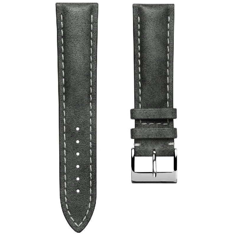 Ostend Thick Padded Leather Watch Strap - Patina Grey