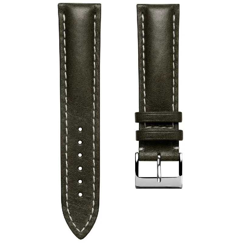 Ostend Thick Padded Leather Watch Strap - Patina Green