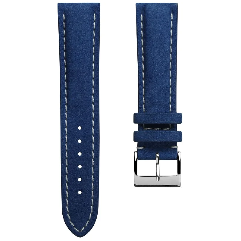 Ostend Thick Padded Leather Watch Strap  - Nubuck Azure Blue