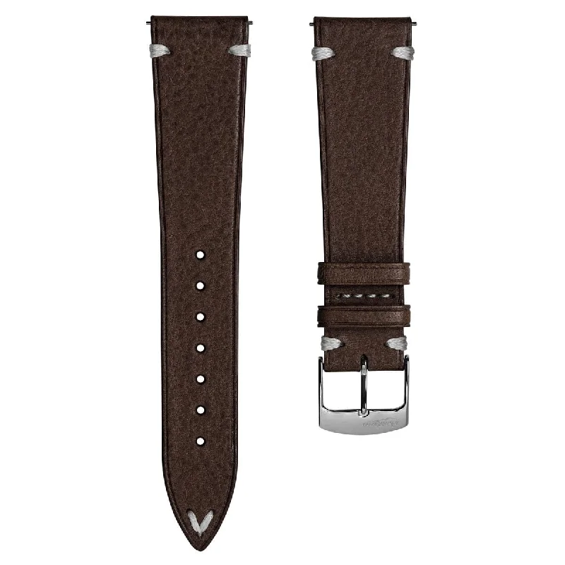 Overton Badalassi Carlo Minerva Box Leather V-Stitch Watch Strap - Dark Brown