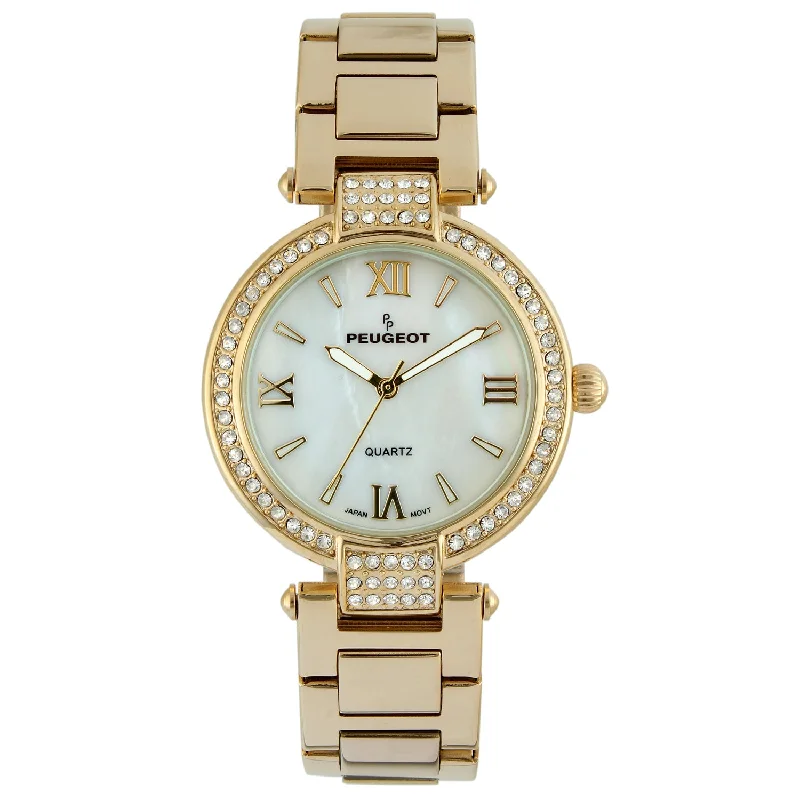 Women 38mm Gold Plated Bracelet Watch With Crystal Bezel