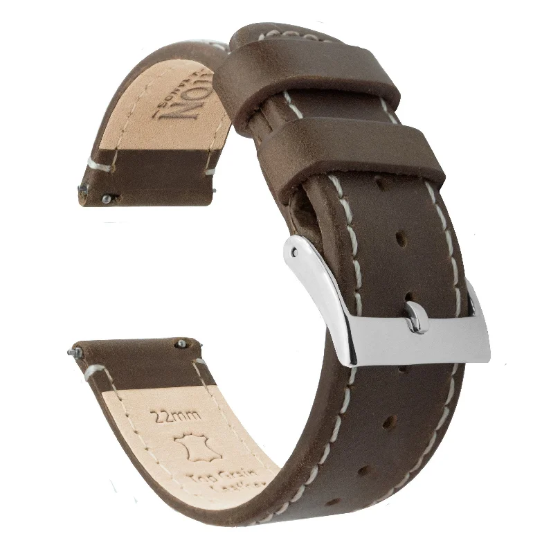 Saddle Brown Leather White Stitching Quick Release Watch Band (23mm SALE)