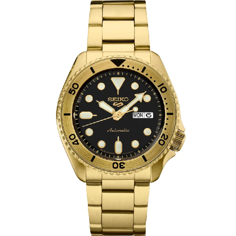 Seiko 5 Sport 38mm Automatic Gold Tone, Black Dial SRPK18