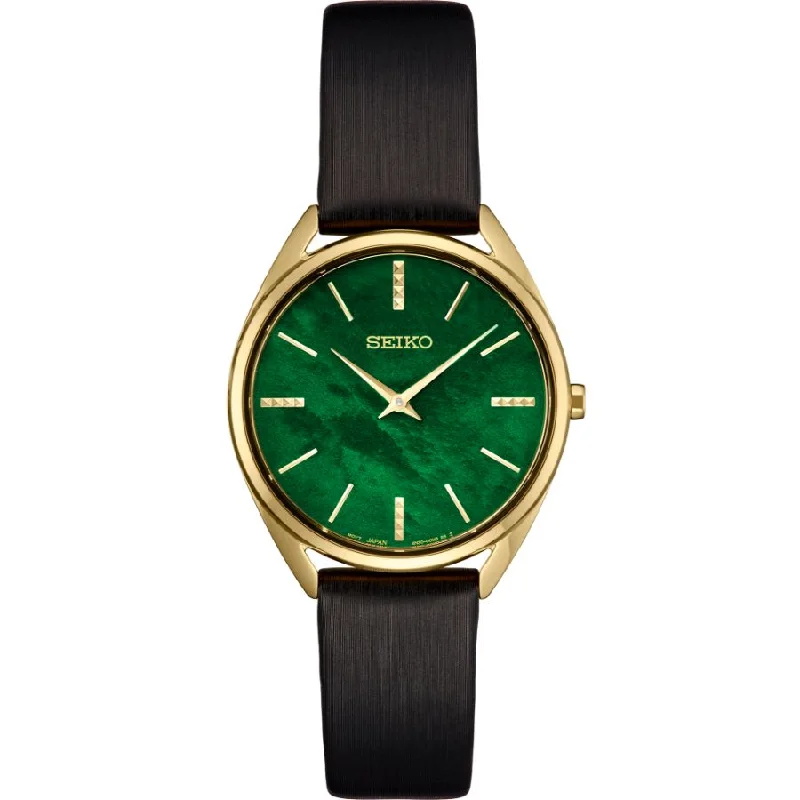 Seiko Essentials 32mm Quartz, Green Mother of Pearl Dial & Black Strap