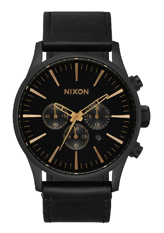 Sentry Chrono Leather - Matte Black / Gold / Black