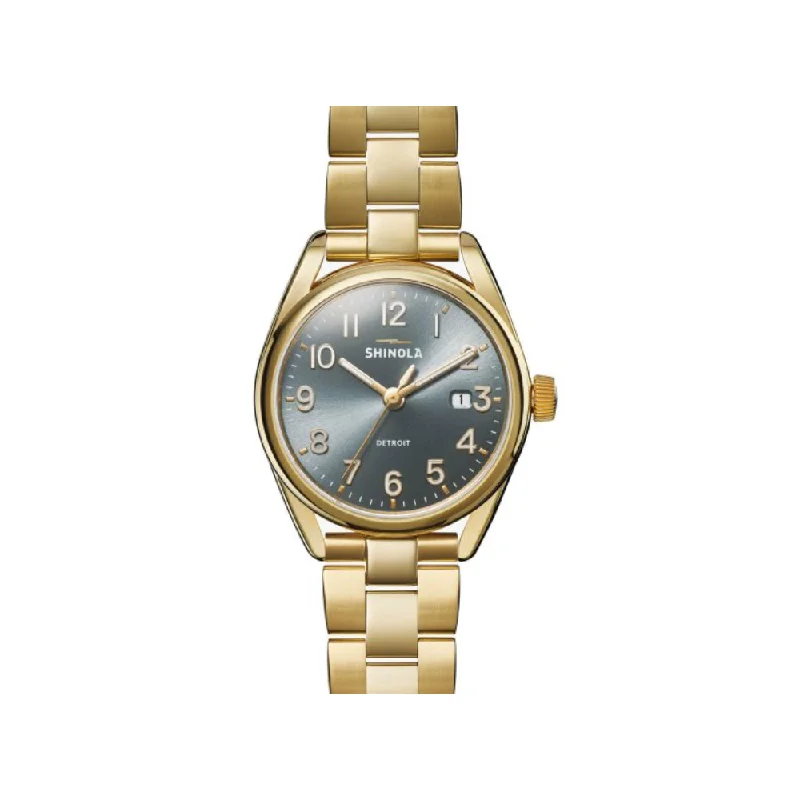 Shinola Derby 38mm Polished PVD Gold, Blue Dial