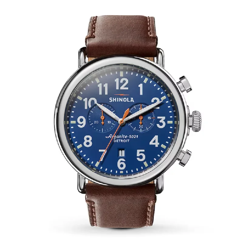 Shinola Runwell Chrono 47mm -  Blue/Brown Leather